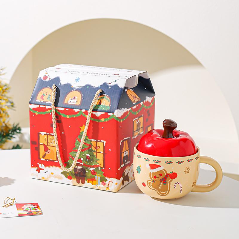 Creative Apple Christmas Ceramic Cup Mug with Lid Christmas Gift High Pretty Water Cup Gift Box Souvenir