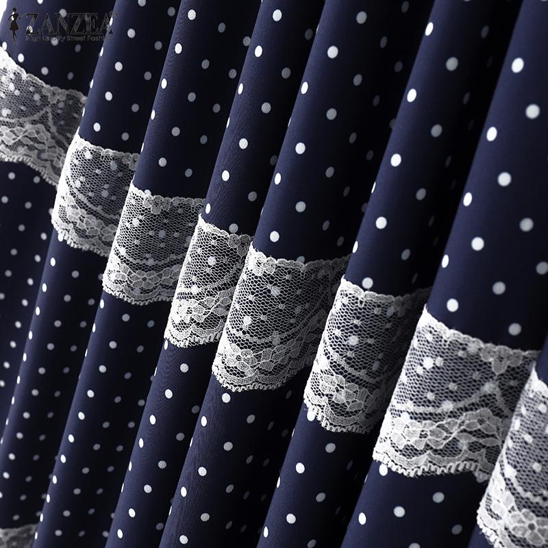 ZANZEA Damen Sommer Elastischer Bund Locker Lässig Spitze Einsatz Polka Dot Röcke