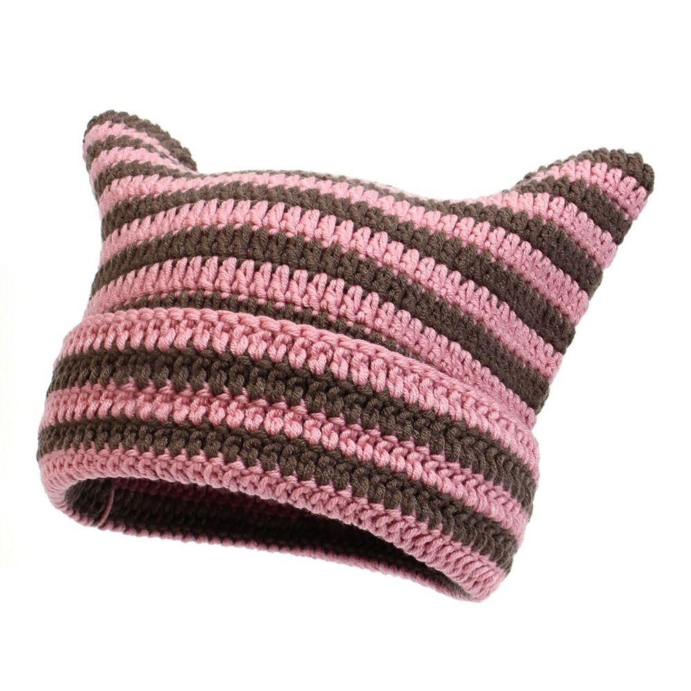 Y2K Harajuku Japanese Beanie Hat Keep Warm Knitted Wool Cap Ins Little Devil Striped Hat Women