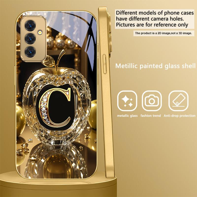 Kristallgyllene bokstav 'A' För Samsung Galaxy S 21 S22 S23 Plus S24 Ultra S20 FE 25Ultra S21+ S9+ 22Plus Gyllene glasfodral för telefon