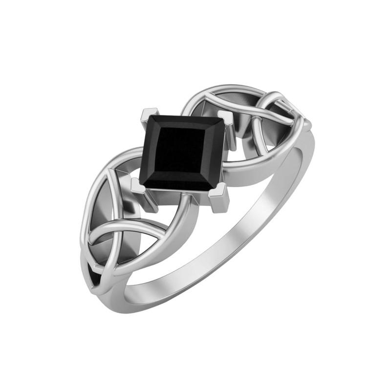 5MM Square Black Spinel Gemstone 925 Sterling Silver Solitaire Celtic Women s Engagement Ring 9.5