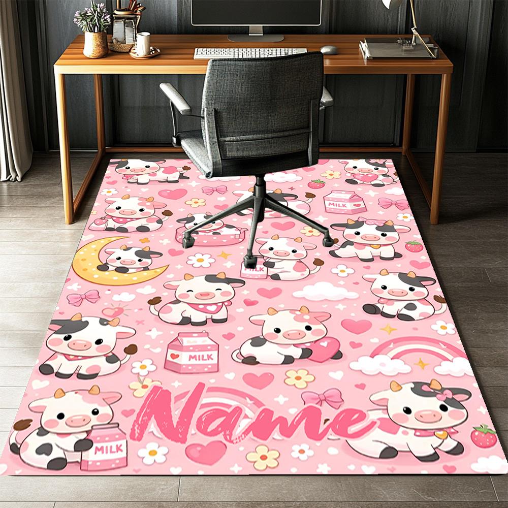 Custom Name Cow Printed Carpet,Rug for Office Chair Living Room Bedroom Kitchen Room Decor Gifts.