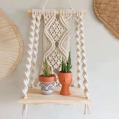 Étagère murale bohème en macramé, étagère murale en bois tissé, suspendue pour le salon