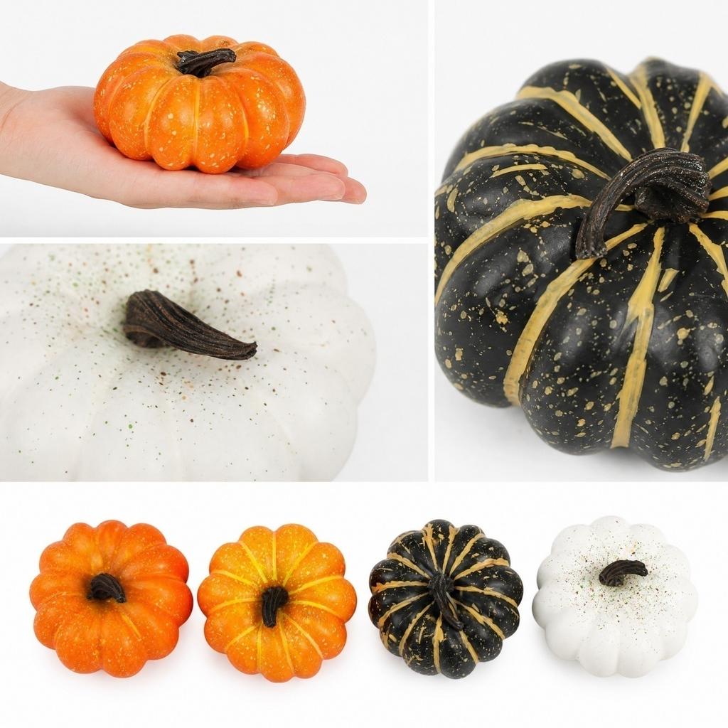 4 Pcs Faux Pumpkin Decorations for Halloween Easter Indoor Home Mantel Shelf Table Centerpiece
