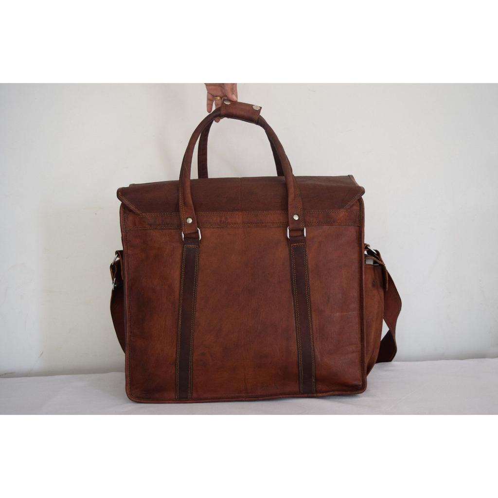 Vintage Leer Reisbagage Koffer Overnachting Weekend Duffel Laptop Tas Nieuw