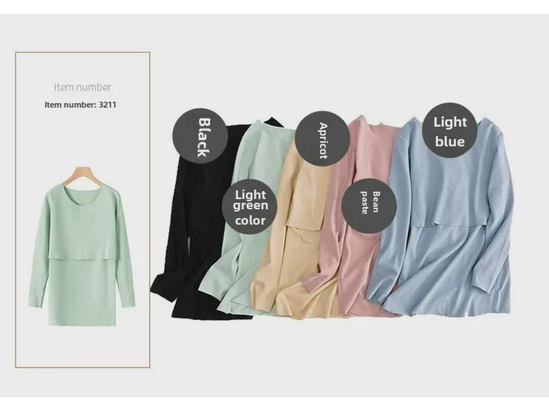 Seamless Maternity Warm Autumn Top with Velvet, Nursing-Friendly, Long-Sleeve (2003).