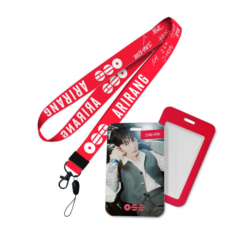 Kpop Idol BTS World Tour ARIRANG Lanyard and Card Holder Set, Printed Neck Strap with ID Badge Sleeve Photocard Protector for ARMY
