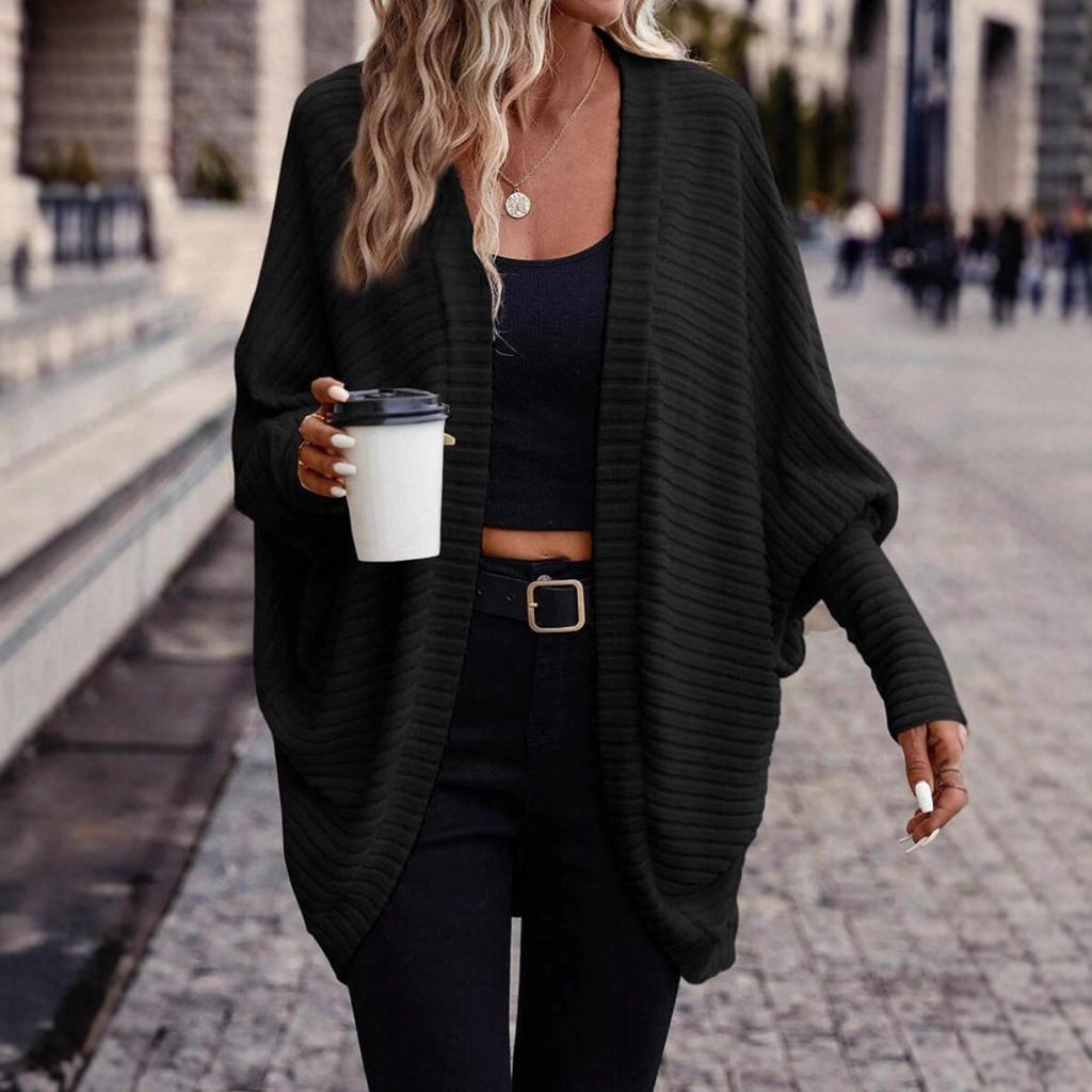 Women's Solid V-neck Loose Knit Cardigan, Autumn Winter Long Sleeve Casual Sweater Coat For European American