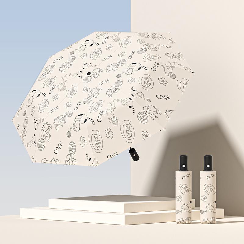 Umberley Automatic Umbrella Weather and Rain Dual-purpose Sunscreen UV Protection Sun Umbrella Cartoon Portable Folding Umbrella