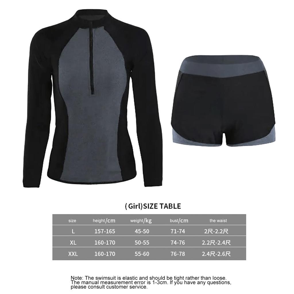 Women Long Sleeve Swimsuit Fashionable Sun Protection Crewneck Quick Dry Two Piece Sports Bathing Suit Women 3802 XXL