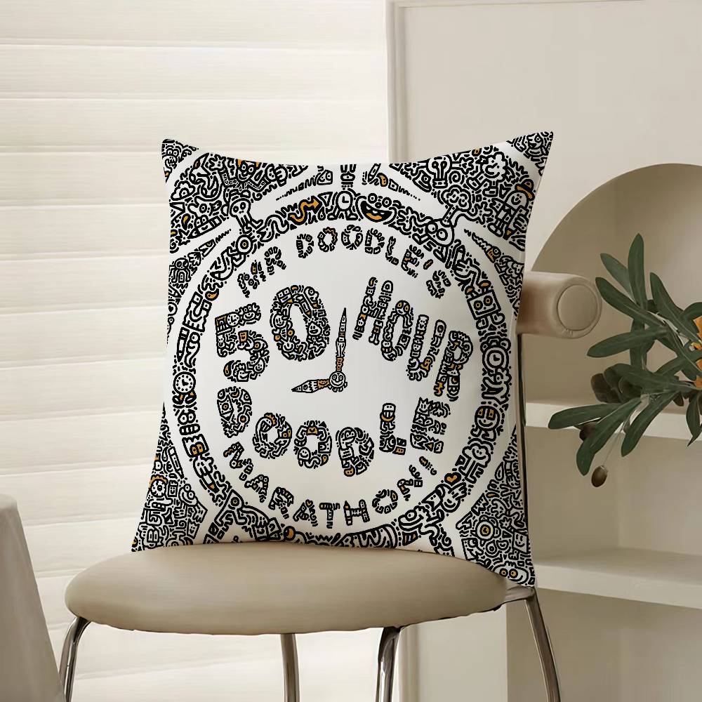 

Famous Genius Graffiti Art Mr Doodle Pillow Case Comfort Sofa Bed Silky elegant Invisible zipper Decorative cushion cover 12x12Inch