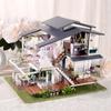 DIY Dollhouse Furniture Kits Wooden Modern Villa Lights Playset Creative Toy