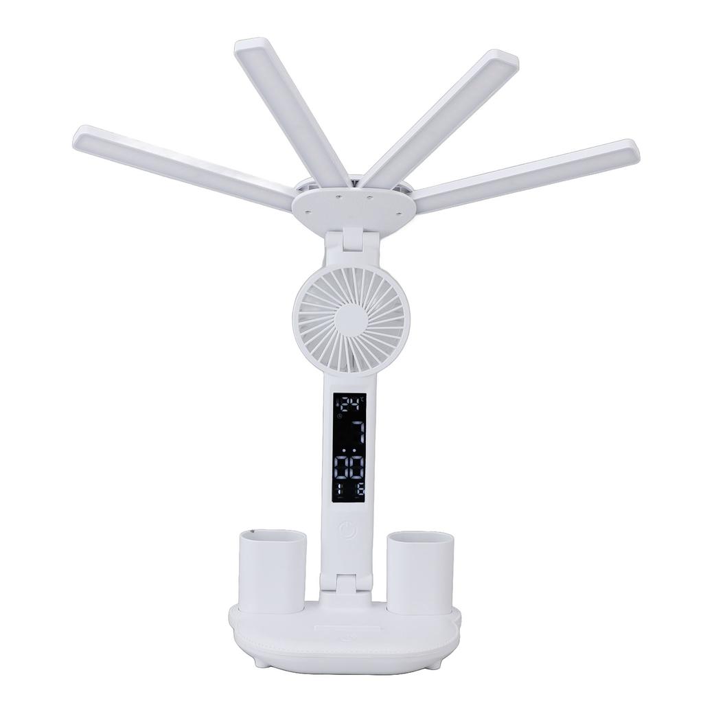 LED Desk Lamps with Fans Pen Holder Four Headed Touch Control Stepless Dimming Foldable Table Lamp F