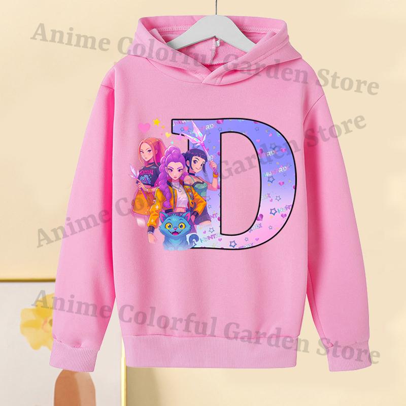 KPop Dämonenjäger Pinke Hoodies für Kinder Cartoon Buchstaben bedrucktes Kapuzensweatshirt Mädchen Herbstmode Hoodie Kinderkleidung