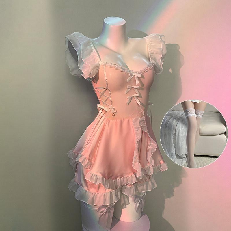 Transparent sexy lingerie cute maid maid small boobs perspective hot pure desire flirting bed uniform seduction