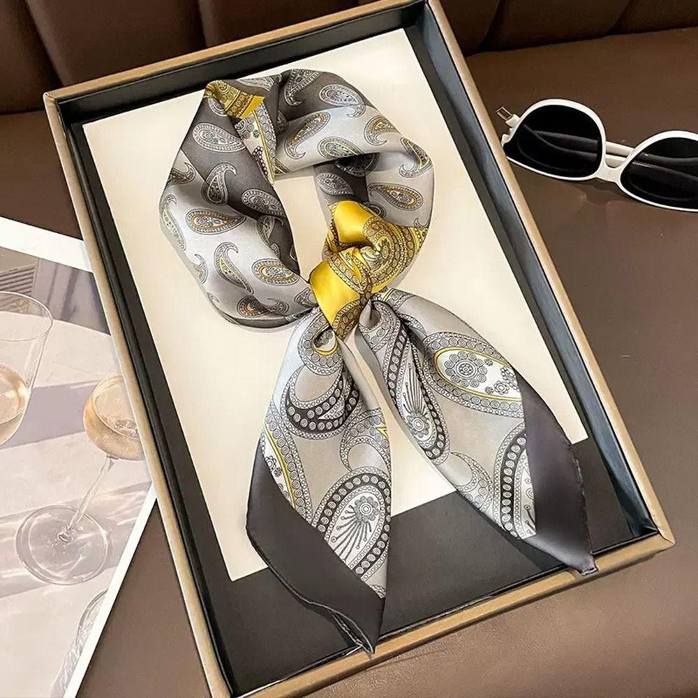 Bohemia Style Square Scarf Hijab 70x70cm Smooth Bandana Imitation Silk Scarf  for Women Female