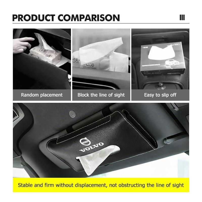Cjtsp5 Car Sun Visor Leather Tissue Box Storage Tissue Bag Accessories For Volvo V60 V90 S60 S80 S90 C30 XC40 XC60 XC70 XC90 V40