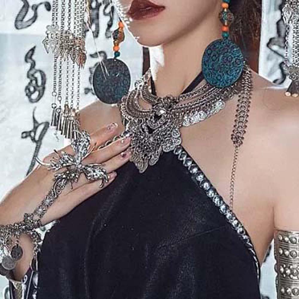 3pcs/set Zinc Zinc Alloy Vintage Necklace Earnail Set Bohemian Style Coin Tassel Necklace  Bridal