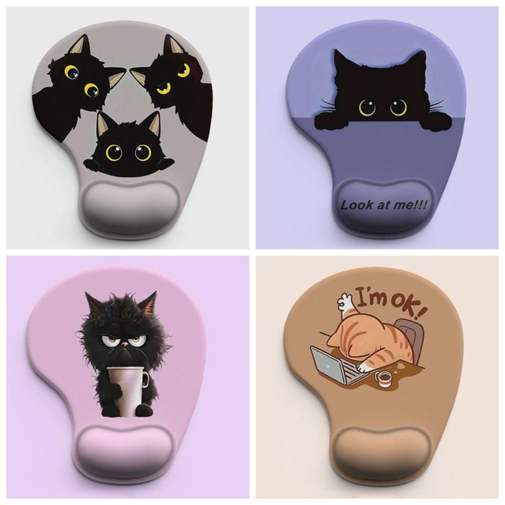 Comfortable Cat Mouse Mat Cute Cartoon Wrist Support Pad Black Cat Animal Mouse Pad Home Office