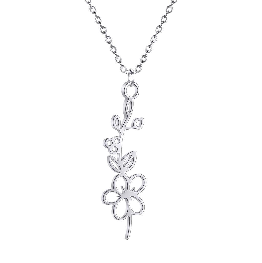Kinitial 12 Month Birth Flower Necklaces For Women Stainless Steel Fashion Floral Pendant Necklace Choker Chain Jewelry Gift