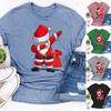 Women Santa Claus Dabbing Print T-shirt Soft Comfortable Christmas Short Sleeve Tee