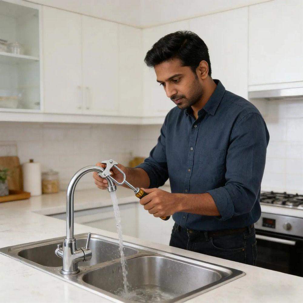All-in-one Design Plumbing Tool Multi-size 360-degree Rotation Universal Faucet Wrench 7 Interchangeable Die Heads