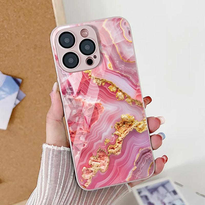 Marble Pattern Phone Case For iPhone 16 Pro Max Case iPhone 15 13 11 12 14 Pro Max X XR XS 7 8 Plus SE  Tempered Glass Cover