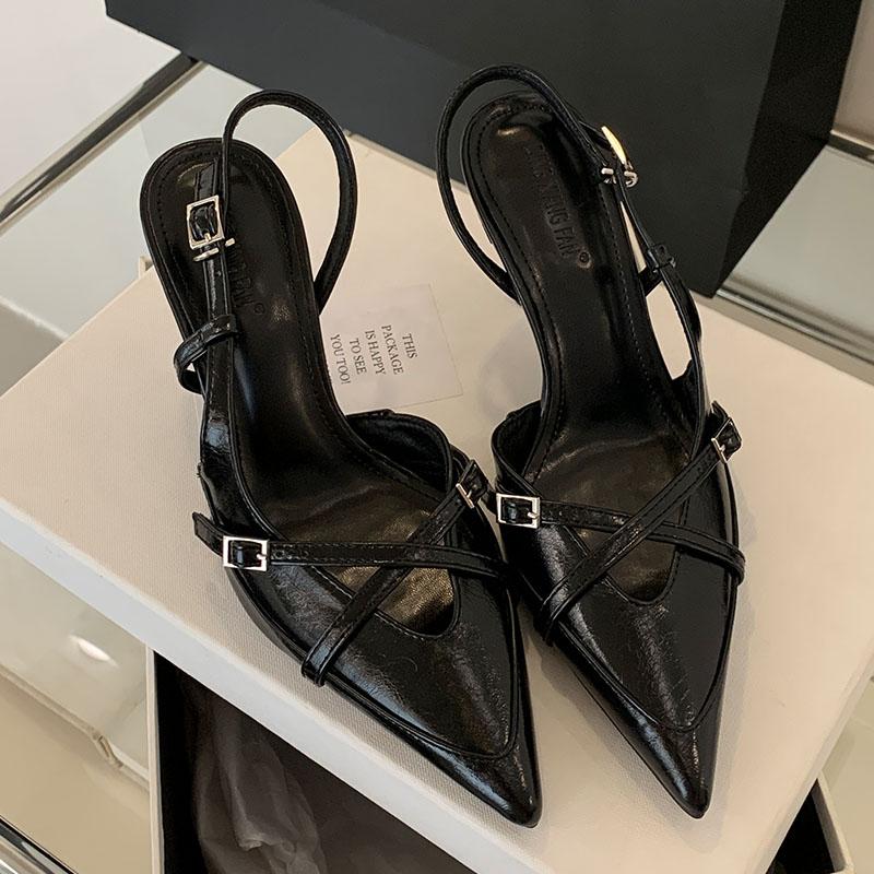 

Мода Новинка 2025 Вечеринка Женские Туфли-лодочки на Тонком Каблуке Слингбэки Женская Платье Обувь Мода Острый Носок Элегантные Женские Туфли на Высоком Каблуке 35 чёрный