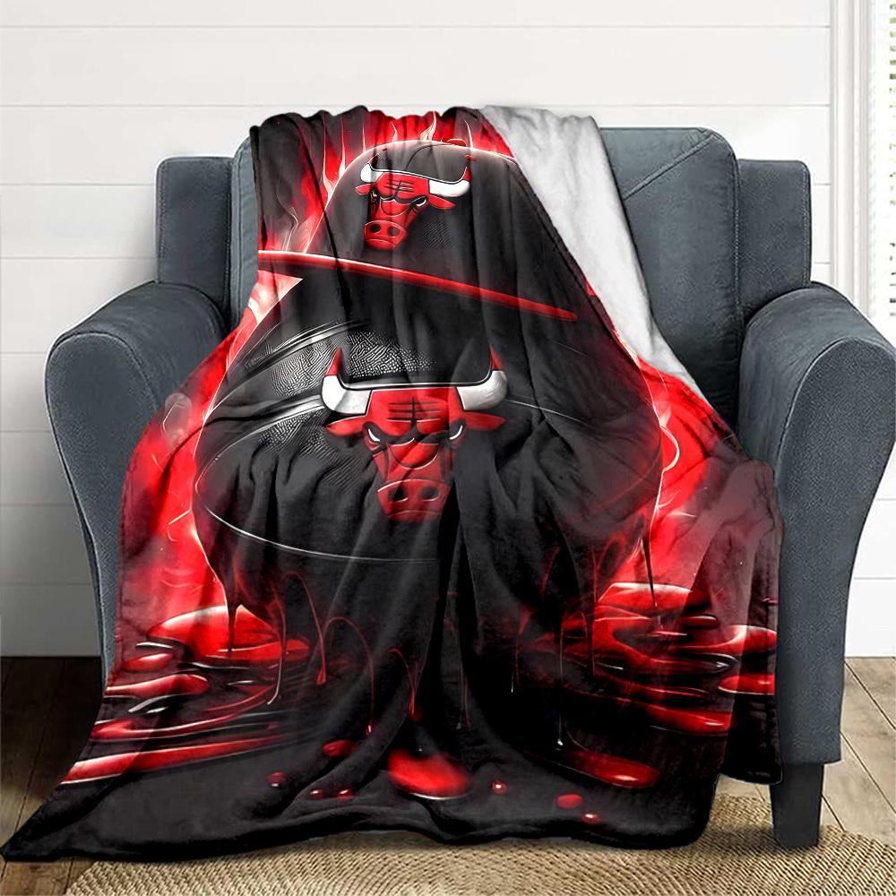 1pc Bulls Cap Basketball Cozy Print Blanket Lightweight Warm Flannel Throw Blanket For Sofa, Bed, Living Room