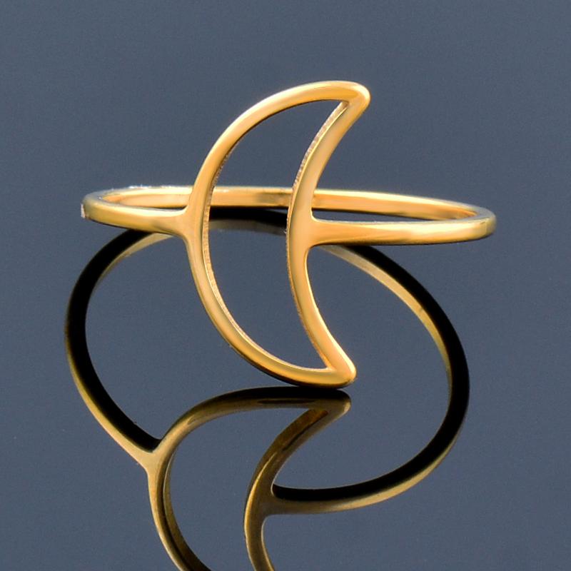Vintage Gold Color Stainless Steel Rings for Women Moon Round Couple Anillos Jewelry Ring on Finger Gift JZ690 SSK