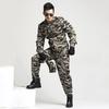 2Pcs/Set Lapel Long Sleeve Zipper Buttons Placket Cargo Coat Pants Men Multi Pockets Camouflage Print Work Training Outfit Male Clothing