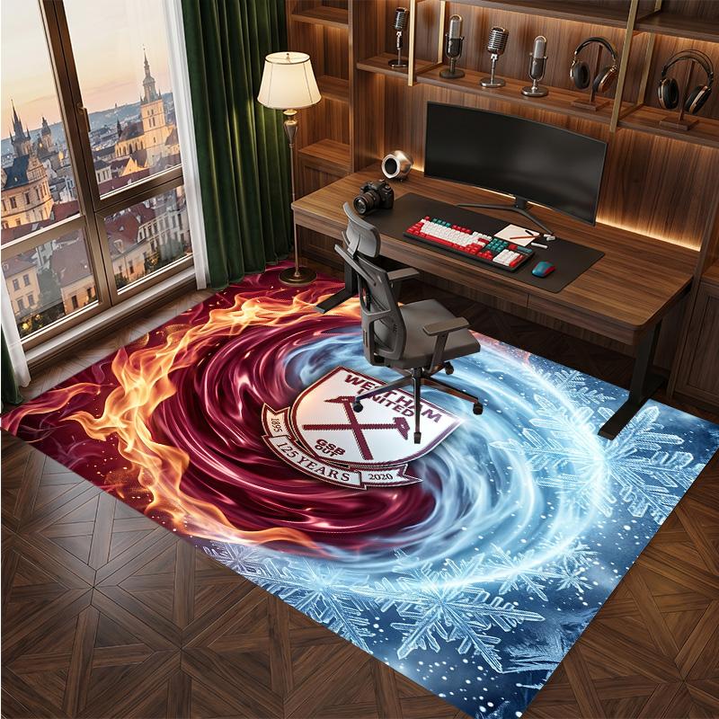 Tappeto in Velluto di Cristallo con Stampa del West Ham United Football, Comodo Assorbente d'Acqua Antiscivolo Tappeto per Pavimenti Interni