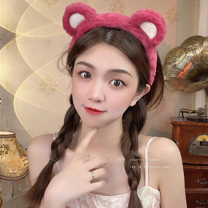 New Fashion Plush Headband Women Cute Pink Bear Korean Version Face Wash CaomeiBear Hairband Girl Hair Accessories