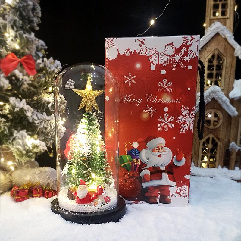 New Christmas gift luminous glass cover ornament decoration creative mini Christmas tree elk LED light