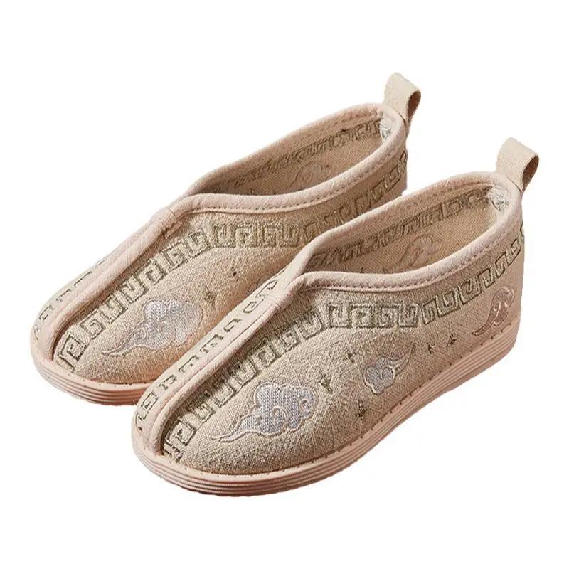 Boys Shoes Chinese Ancient Style Kids Embroidered Cloth Shoes Fashion Comfortable Flat Loafers Children Hanfu Shoes Soft Bottom