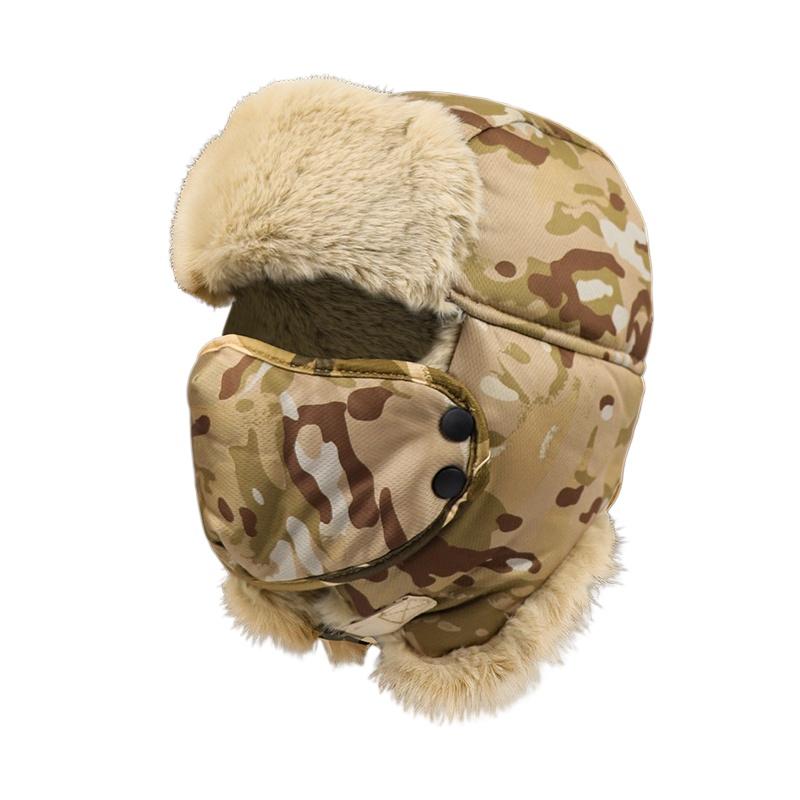 Unisex Winter Outdoor Plush Warm Lei Feng Hat With Earflaps Windproof Mask Camouflage Pilot Motorcycle Cycling Cap For Men Women