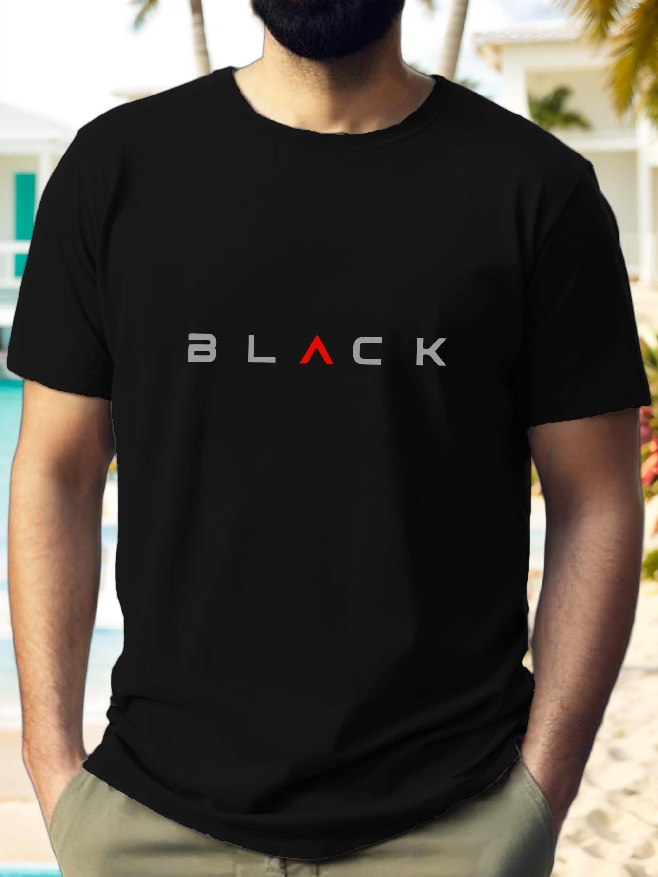 BLACK Graphic Tee - Casual Summer Cotton Short Sleeve T-shirt with Bold Red Lettering S