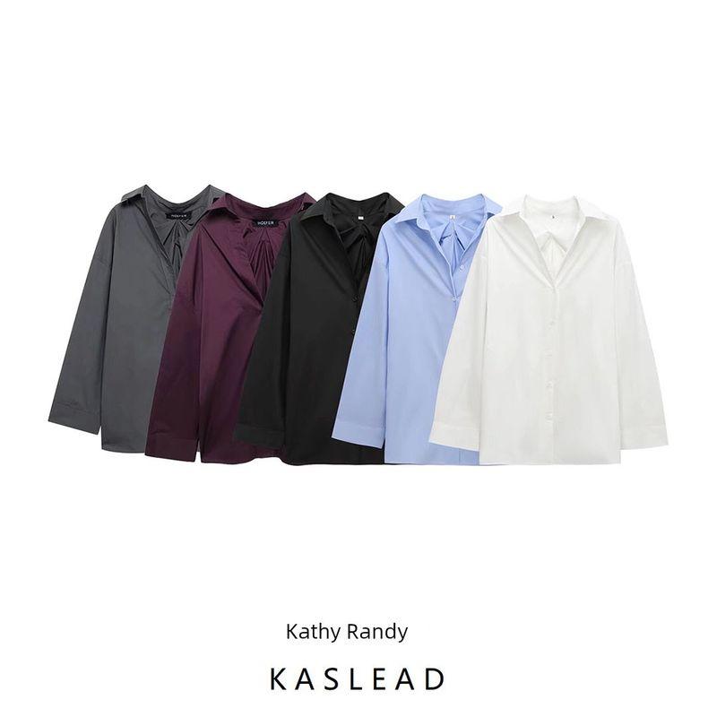 Kaslead New Arrival Women's Clothing Fashion Style Fashion Minimalist Back Pleated Loose Shirt 3067118