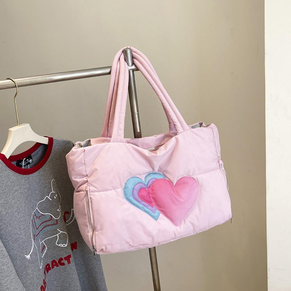 

Soft Shoulder Bag Exquisite Padded Handbag Travel Bag Puffer Tote Bag School розовый