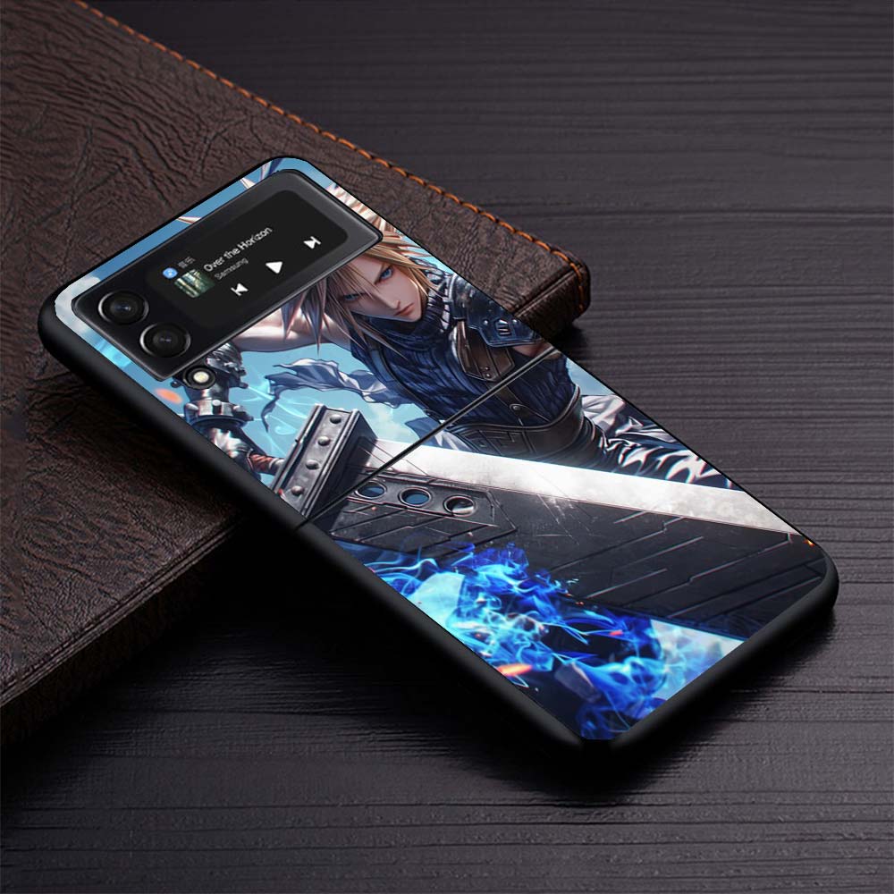 

Final Fantasy FF VII Hard Black Cover for Samsung Galaxy Z Flip 7 6 5 4 3 5G Phone Case Flip7 Flip6 Flip5 Flip4 Flip3 Pattern Ca Samsung Z Flip 4