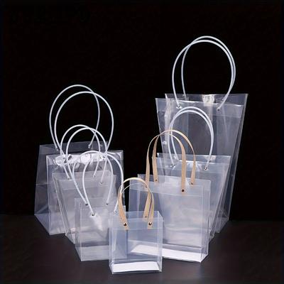 6pcs Durable Crystal-Clear Transparent Tote Bags Clear Flower Bouquet Bags Gift Bags with Long Handles Elegant Bouquet Packaging and Gift Wrapping
