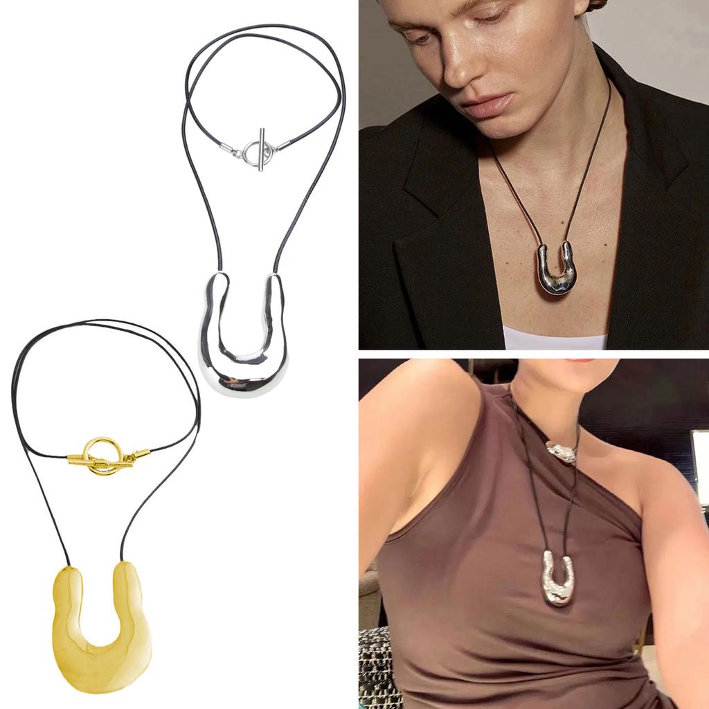 U-Shape Horseshoe Pendant Necklace for Women Black Rope Statement Necklaces Simple Choker Party Jewelry for Girls Women