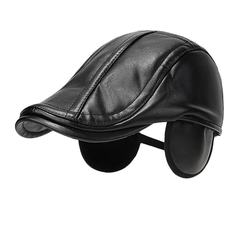 Winter Middle-Aged and Elderly PU Forward Cap Outdoor Velvet Warm Ear Protection Cap Old Head Cap