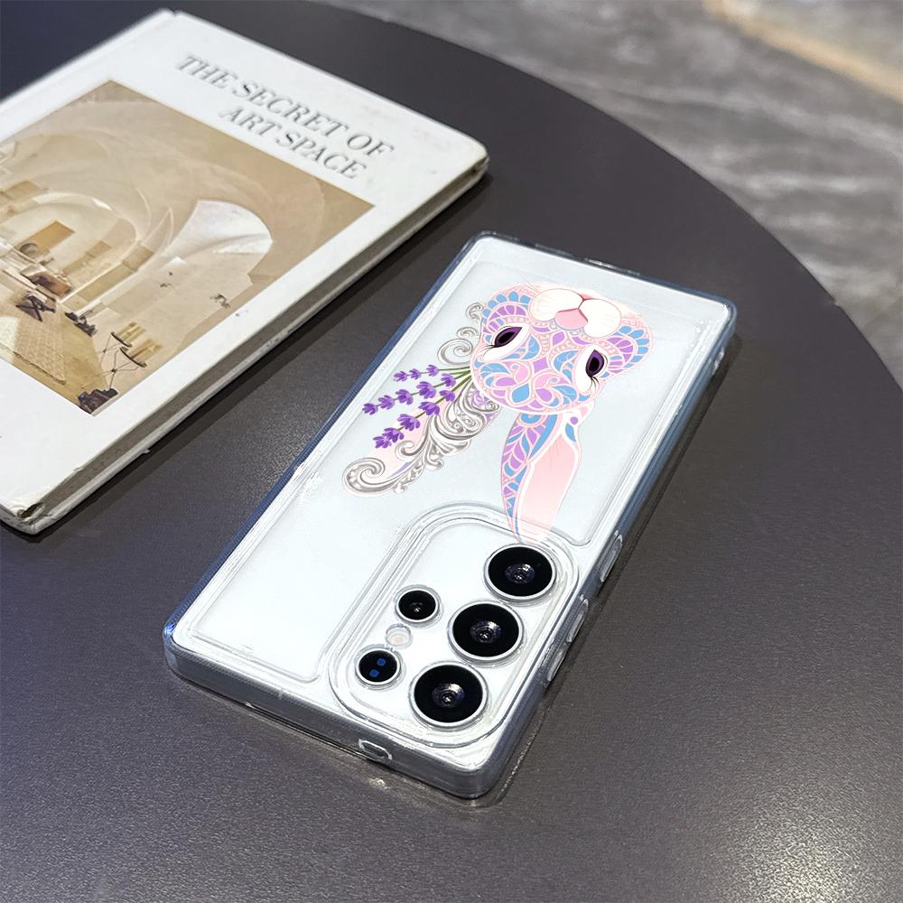 Pastel Rabbit with Lavender Case for Samsung Galaxy S26 S25 S24 S23 S22 S21 S20 FE Plus Soft TPU Slim Fit Shockproof Cover