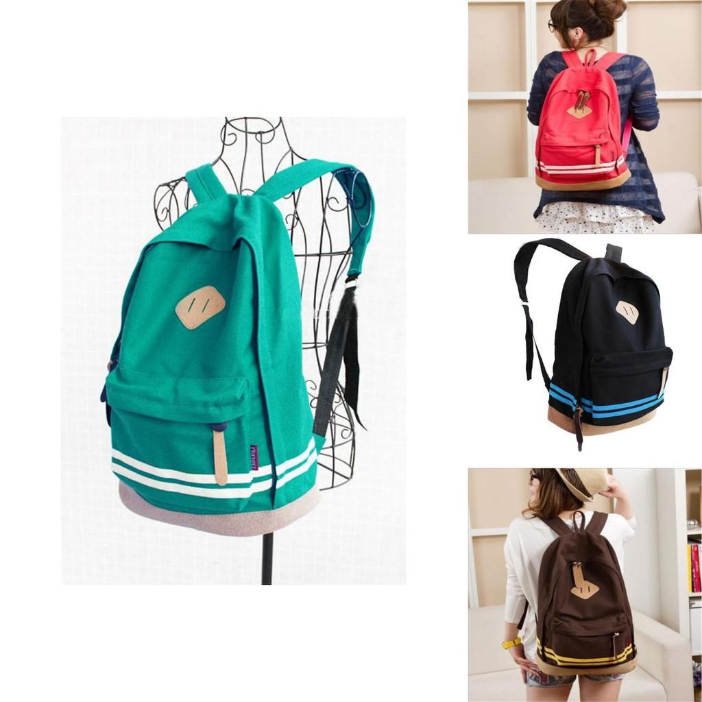 Canvas Backpack For Women With Striped Pattern And Padded Laptop Compartment For School Use