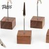 Wooden Bill Fork Cube Memo Clip Stand, Note Display Solid Wood Square Base Office Document Stand Card Holder, Vertical Receipt Holder for Wedding