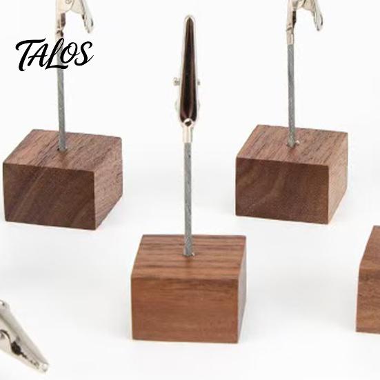 Wooden Bill Fork Cube Memo Clip Stand, Note Display Solid Wood Square Base Office Document Stand Card Holder, Vertical Receipt Holder for Wedding