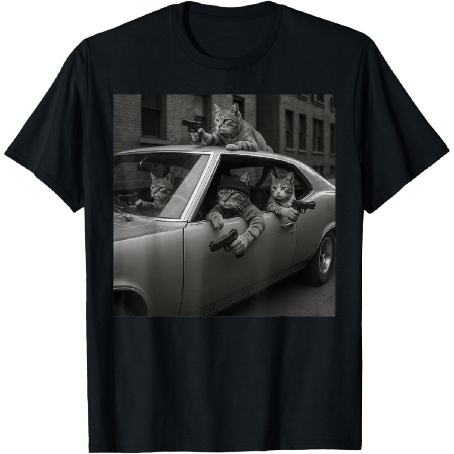 RUJUNMAN Мужская Женская Смешная Кошачья Банда Винтажная Милая Котёнок Гангстер Кот Футболка S