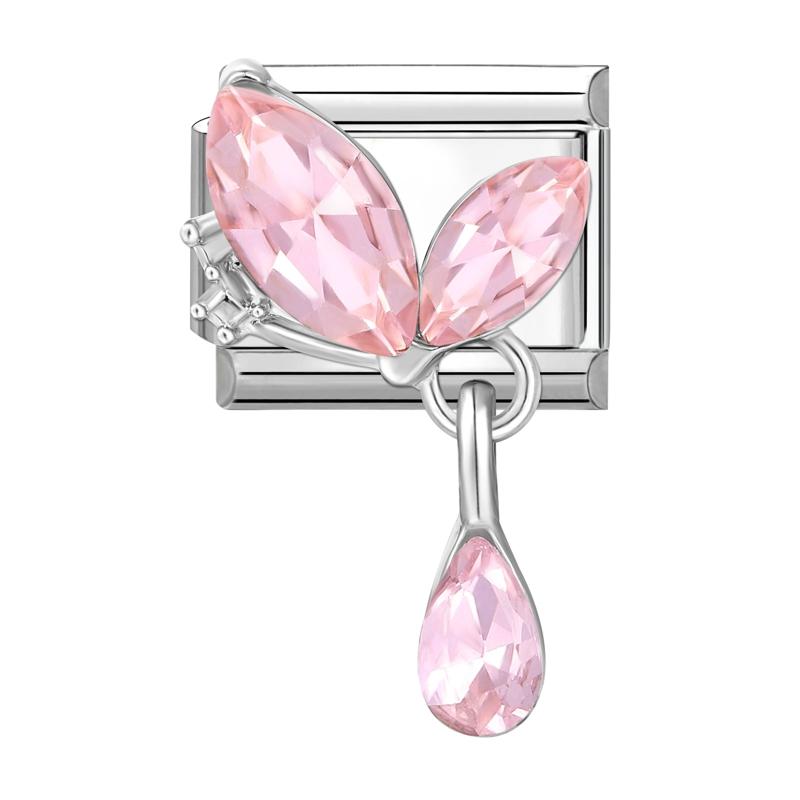 Shiny Zircon Bow Knot Heart Butterfly Pendant Italian Charm Links Fit 9mm Stainless Steel Bracelet Women DIY Making Jewelry Gift