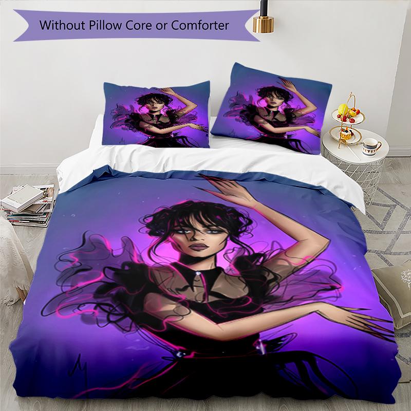 3pcs Wednesday Addams Pattern Bedding Set Duvet Cover Set Includes Duvet Cover &pillowcases, Perfect All Season Bedroom Decoration & Gift